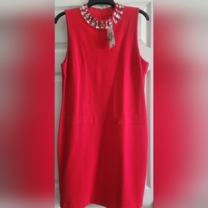 Michael Kor red jeweled neck, sleeveless dress, M (8-10)